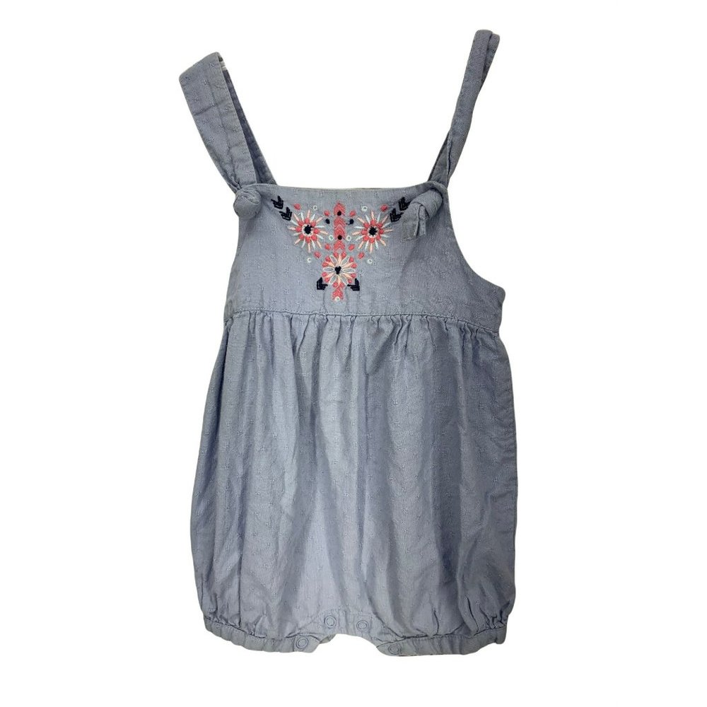 Catherine‎ Melandrino 3/6 mth Sleeveless Bodysuit Romper Blue Jean Floral tribal